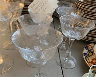 #107	Duncan Miller Chantilly Iced Tea Goblets - set of 15	 $150.00 
#108	Duncan Miller Chantilly Small  set of 11- as is	 $60.00 
#109	Duncan Miller Chantilly Water Goblets - set of 15 - as is	 $150.00 
#110	Duncan Miller Chantilly Champagne/Sherbert - set of 8 - as is	 $70.00 
#111	Duncan Miller Chantilly small Wine Glass - set of 7 - as is	 $45.00 
