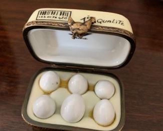 #120	Limoges Egg Carton w/eggs Trinket Box 	 $75.00 
