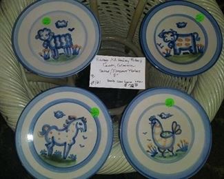 #161         Vintage M A Hadley Pottery - Country Collection salad/dessert plates 9”. Set of 4.       &80