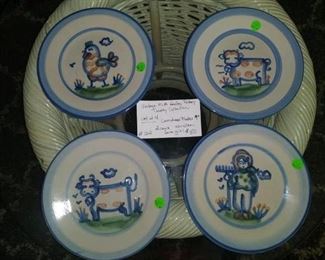 #162         Vintage M A Hadley Pottery - Country Collection luncheon plates 9”, set of 4.       $88