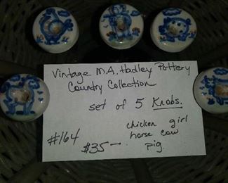 #164         Vintage M A Hadley Pottery - Country Collection Knobs. Set of 5.        $35