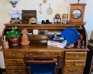 Unique lamps, roll top desk, and decorative items
