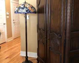 Reproduction stained glass Tiffany style lamps one of 3 floor lamps several hanging fixtures and table lamps