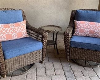 Patio Loveseat, Coffee Table, Side Table, Pair Swivel Chairs
