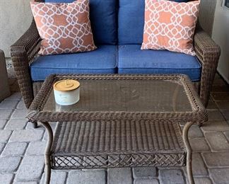 Patio Loveseat, Coffee Table, Side Table, Pair Swivel Chairs