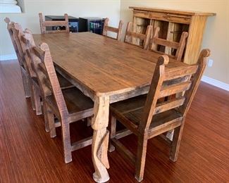 Handmade by the Tarahumara Indians in Mexico Reclaimed Wood Dining Table and Chairs