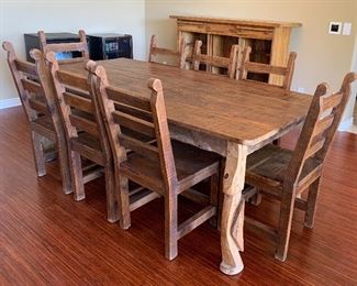Handmade by the Tarahumara Indians in Mexico Reclaimed Wood Dining Table and Chairs