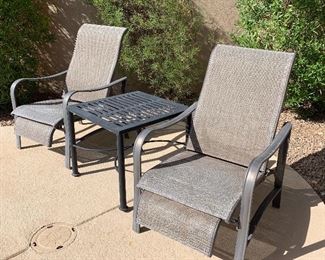 Slingback Chairs w Ottomans, Side Table