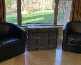 Vintage Trunk, 2 Barrel Back Chairs