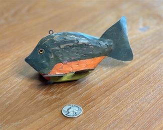 Antique Wood Fish Decoy orange/grey Folk Art	5.75in	
