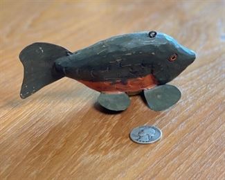 Antique Wood Fish Decoy orange/grey Folk Art	5.75in	
