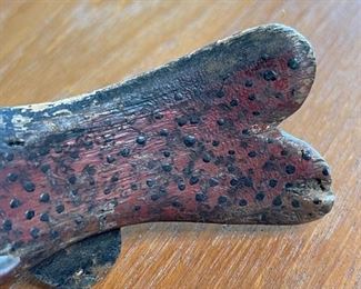 Antique Wood Fish Decoy red grey spotted Folk Art	6in	
