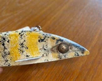 Antique Wood Fish Decoy Yellow/Black stripe Folk Art	6.75in Long	
