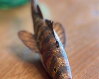 Antique Wood Fish DecoyOrange/Brown Stripe Folk Art	8in Long	
