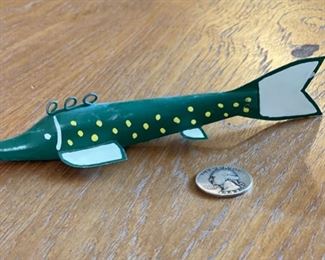 Antique Wood Fish Decoy Green Spotted Folk Art	6in Long	
