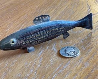 Antique Wood Fish Decoy Stripped Folk Art	5in Long	