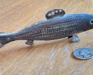 Antique Wood Fish Decoy Stripped Folk Art	5in Long	