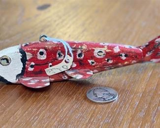 Antique Wood Fish Decoy Red/White Folk Art	6.5in Long	
