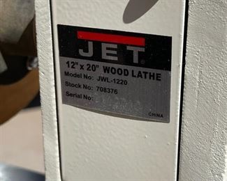 JET 12”x20” Wood Lathe JWL-1220 on custom Rolling Cart	43x54x18in	HxWxD
