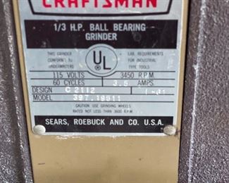Craftsman 1/3 HP Heavy Duty Ball Bearing Bench Grinder 397.19511	12x20x10in
HxWxD