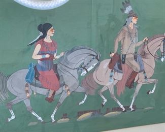 *Original* Art Navajo Andy Tsinajinie Native Americans on Horseback (Yazzie Bahe)	Frame: 24x32in	
