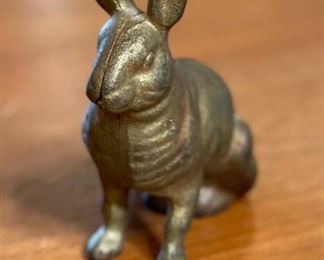 Antique Cast Iron Rabbit Still Bank Sitting Bunny GOLD	5in H	
