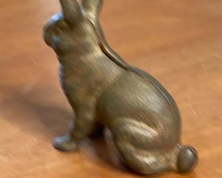 Antique Cast Iron Rabbit Still Bank Sitting Bunny GOLD	5in H	
