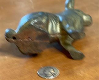 Antique Cast Iron Rabbit Still Bank Sitting Bunny GOLD	5in H	
