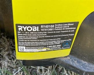Ryobi 40 volt 20in  Electric Lawn Mower RY40108		