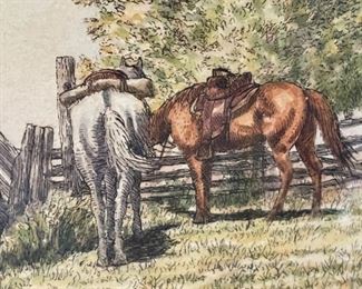 *Signed* Art Grazing Horses James W. Johnson litho numbered print	12x15in	
