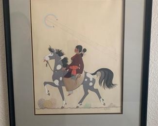 *Signed* Navajo Art Gerald Nailor 1950 Native American Framed Silk screen print	23x20	
