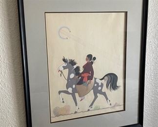*Signed* Navajo Art Gerald Nailor 1950 Native American Framed Silk screen print	23x20	
