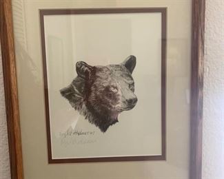 Virgil Stevens 1987 Signed Framed Native American Bear	15x12	
