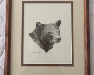 Virgil Stevens 1987 Signed Framed Native American Bear	15x12	
