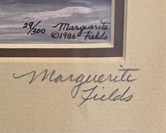 *Signed* Marguerite Fields Black Wolf 29/300  Framed Naive American Art 12x15
