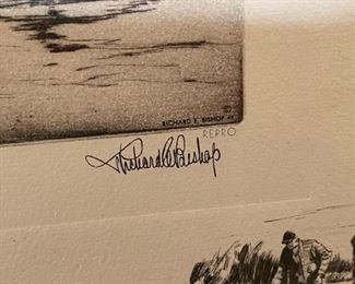 Richard Bishop Etching Framed  Repro Settlin Down 1945	16.5x12.5	
