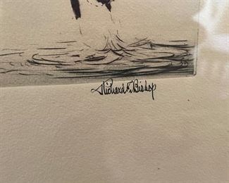 Richard Bishop Signed and Framed Repro Lake Erie Mallards 1938	16.5x13.5
