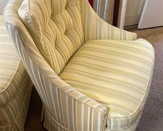 Green and Yellow striped upholstered Chair #1	30x30x30	HxWxD
