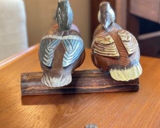 Hand Carved Ducks on Log Unsigned	9x11x12in	HxWxD
