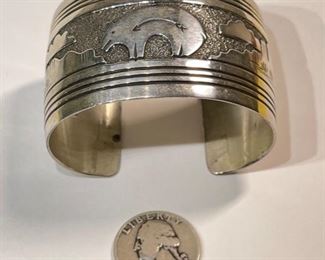 Vintage Navajo Sterling Silver Fetish Bear Cuff Bracelet