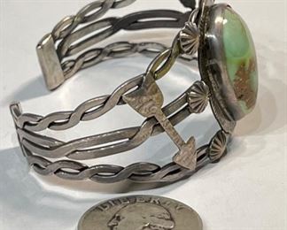 Antique Navajo Cuff Bracelet Turquoise Silver Arrow Pawn Jewelry