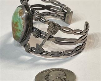 Antique Navajo Cuff Bracelet Turquoise Silver Arrow Pawn Jewelry
