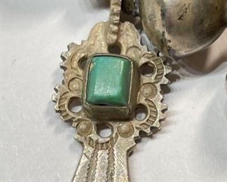 Antique Navajo 1st Phase Squash Blossom Turquoise Silver Necklace Pawn Jewelry