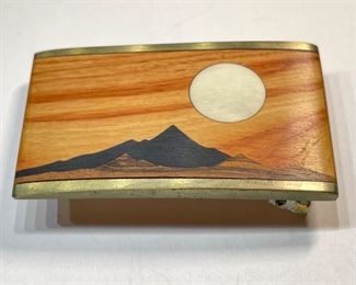 Vintage Sky West Brass/Wood Inlay Belt Buckle