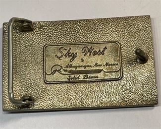 Vintage Sky West Brass/Wood Inlay Belt Buckle