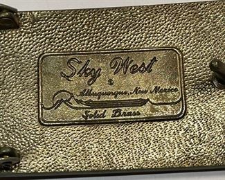 Vintage Sky West Brass/Wood Inlay Belt Buckle