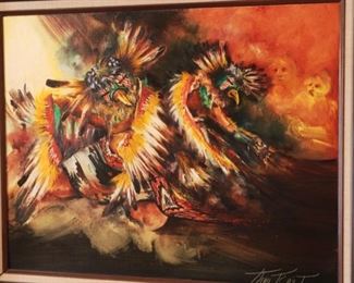 *Original* Oil Painting Tommy Montoya The Return From The Sun Tewa San Juan Ts'áy Tas	Frame: 29.5in x 35.5x2in	HxWxD
