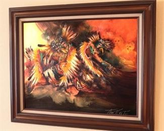 *Original* Oil Painting Tommy Montoya The Return From The Sun Tewa San Juan Ts'áy Tas	Frame: 29.5in x 35.5x2in	HxWxD

