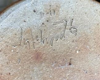 Artist Made Stoneware Studio Pottery Drip Glaze Ribbed Vase	7in H x 6.25in Diameter at widest	
