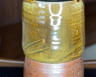 Gunther Pottery Stoneware Studio Pottery Glaze Ribbed Vase	12in H x 5in Diameter at widest	
